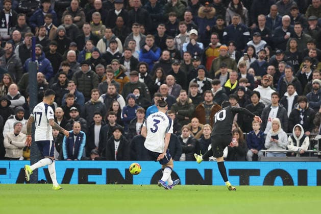1st February 2026; Tottenham Hotspur Stadium, London, England; Premier League Football, Tottenham Hotspur versus Manchester City; Rayan Cherki of Manchester City scores in the 11th minute for 0-1  KatiexChan Content restricted for UK based newspaper