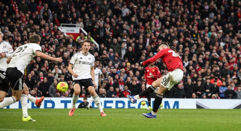Manchester United, ManU v Fulham, Premier League, Old Trafford, Manchester. Times Photographer Bradley Ormesher. 1.2.2026. Manchester United v Fulham, Premier League, Old Trafford, Manchester. Times Photographer Bradley Ormesher. Benjamin Sesko scoring the winner in injury time.  Copyright: xBradleyxOrmesherx NINTCHDBPICT001055788092