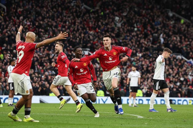 Manchester United, ManU v Fulham, Premier League, Old Trafford, Manchester. Times Photographer Bradley Ormesher. 1.2.2026. Manchester United v Fulham, Premier League, Old Trafford, Manchester. Times Photographer Bradley Ormesher. Benjamin Sesko celebrates after scoring the winner in injury time.  Copyright: xBradleyxOrmesherx NINTCHDBPICT001055788307