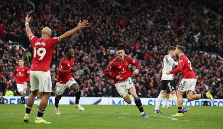 Manchester United, ManU v Fulham, Premier League, Old Trafford, Manchester. Times Photographer Bradley Ormesher. 1.2.2026. Manchester United v Fulham, Premier League, Old Trafford, Manchester. Times Photographer Bradley Ormesher. Benjamin Sesko celebrates after scoring the winner in injury time.  Copyright: xBradleyxOrmesherx NINTCHDBPICT001055788349