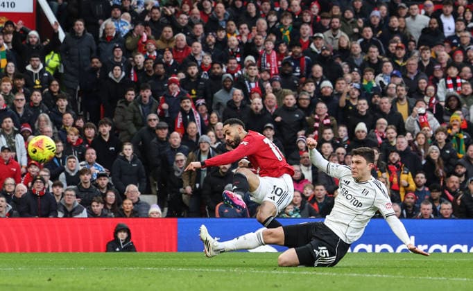 Manchester United, ManU v Fulham, Premier League, Old Trafford, Manchester. Times Photographer Bradley Ormesher. 1.2.2026. Manchester United v Fulham, Premier League, Old Trafford, Manchester. Times Photographer Bradley Ormesher. Matheus Cunha scores United’s 2nd goal.  Copyright: xBradleyxOrmesherx NINTCHDBPICT001055788415