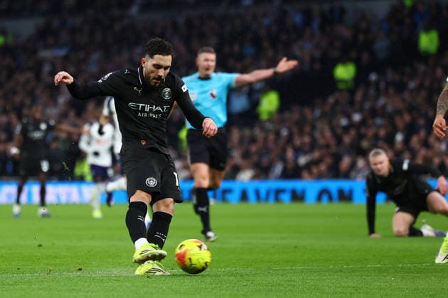 London, England, 1st February 2026. Rayan Cherki of Manchester City scores to make it 1-0 during the Tottenham Hotspur vs Manchester City Premier League match at the Tottenham Hotspur Stadium, London. Picture credit should read: Paul Terry Sportimage EDITORIAL USE ONLY. No use with unauthorised audio, video, data, fixture lists, club league logos or live services. Online in-match use limited to 120 images, no video emulation. No use in betting, games or single club league player publications. SPI_017_PT_Tottenham_Man_City SPI-4504-0017