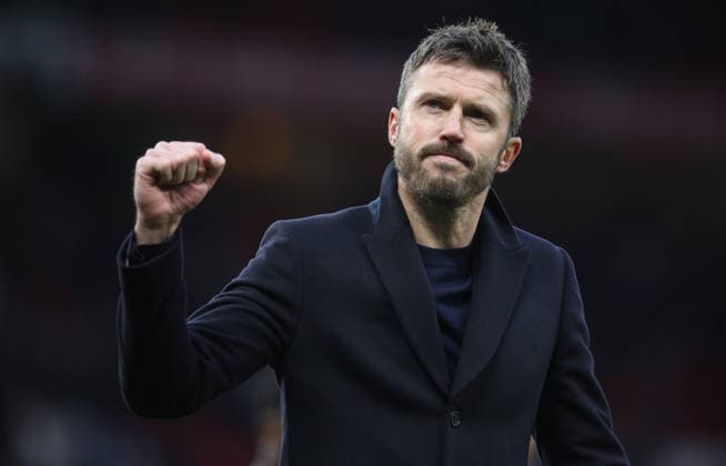 Manchester United, ManU v Fulham, Premier League, Old Trafford, Manchester. Times Photographer Bradley Ormesher. 1.2.2026. Manchester United v Fulham, Premier League, Old Trafford, Manchester. Times Photographer Bradley Ormesher. Michael Carrick at the end of the game.  Copyright: xBradleyxOrmesherx NINTCHDBPICT001055790903