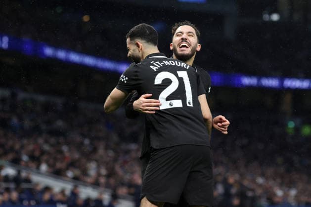 Tottenham v Manchester City 01 February 2026, London - Premier League Football - Tottenham Hotspur v Manchester City - Rayan Cherki of Manchester City celebrates after scoring the opening goal of the match with Rayan Ait-Nouri of Manchester City - Photo: Charlotte Wilson Offside. London UK Copyright: xCharlottexWilsonx xOffsidexOffside