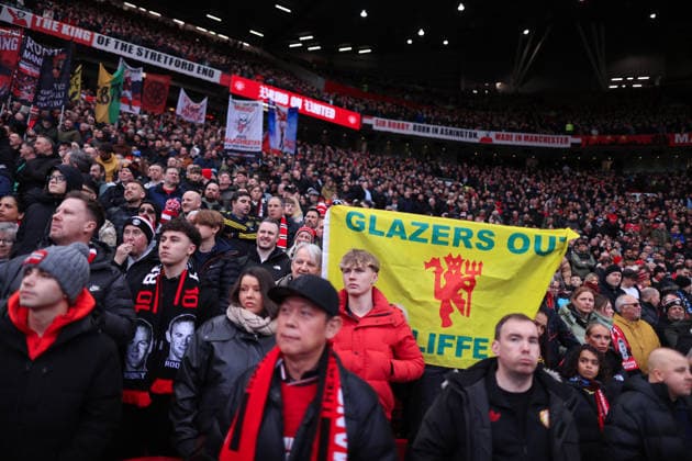 Football - Premier League - Manchester United, ManU v Fulham 1st February 2026 - Premier League - Manchester United v Fulham - Manchester United fans display a banner in protest against the club s owners - Photo: Simon Stacpoole Offside. Manchester UK Copyright: xSimonxStacpoolexOffside