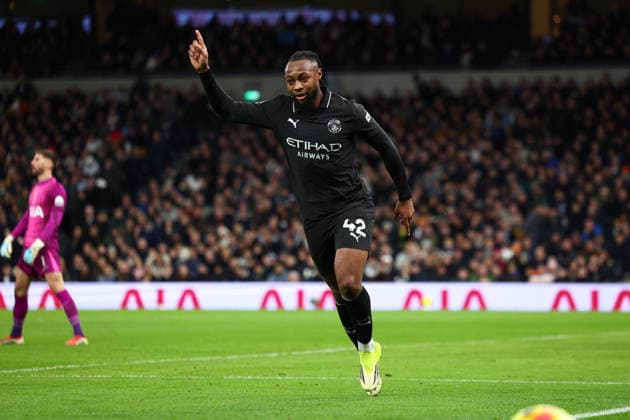 London, England, 1st February 2026. Antoine Semenyo of Manchester City celebrates after scoring to make it 2-0 during the Tottenham Hotspur vs Manchester City Premier League match at the Tottenham Hotspur Stadium, London. Picture credit should read: Paul Terry Sportimage EDITORIAL USE ONLY. No use with unauthorised audio, video, data, fixture lists, club league logos or live services. Online in-match use limited to 120 images, no video emulation. No use in betting, games or single club league player publications. SPI_034_PT_Tottenham_Man_City SPI-4504-0034