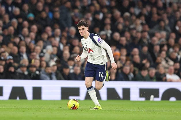 1st February 2026; Tottenham Hotspur Stadium, London, England; Premier League Football, Tottenham Hotspur versus Manchester City; Archie Gray of Tottenham Hotspur on the ball  KatiexChan Content restricted for UK based newspaper