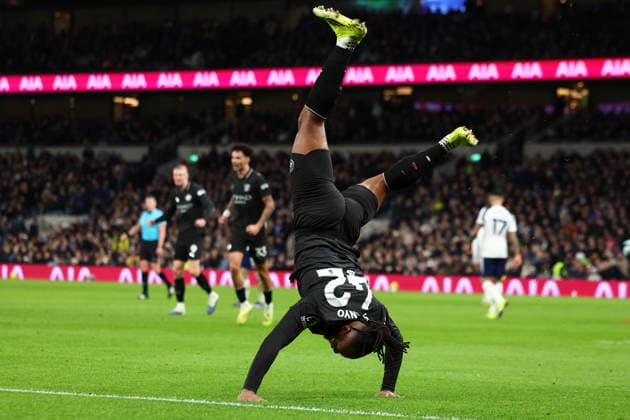 London, England, 1st February 2026. Antoine Semenyo of Manchester City celebrates after scoring to make it 2-0 during the Tottenham Hotspur vs Manchester City Premier League match at the Tottenham Hotspur Stadium, London. Picture credit should read: Paul Terry Sportimage EDITORIAL USE ONLY. No use with unauthorised audio, video, data, fixture lists, club league logos or live services. Online in-match use limited to 120 images, no video emulation. No use in betting, games or single club league player publications. SPI_036_PT_Tottenham_Man_City SPI-4504-0036