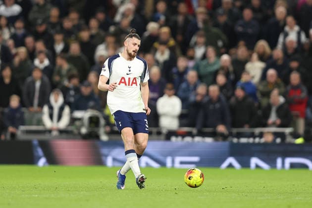 1st February 2026; Tottenham Hotspur Stadium, London, England; Premier League Football, Tottenham Hotspur versus Manchester City; Radu Dragusin of Tottenham Hotspur passes the ball  KatiexChan Content restricted for UK based newspaper