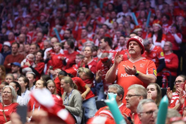 Denmark v Germany - Men s EHF EURO 2026 Final Denmark supporters cheer on the stands during the Men s EHF EURO 2026 Final match between Denmark and Germany at Jyske Bank Boxen on February 1, 2026 in Herning, Denmark.  SanjinxStrukic PIXSELL