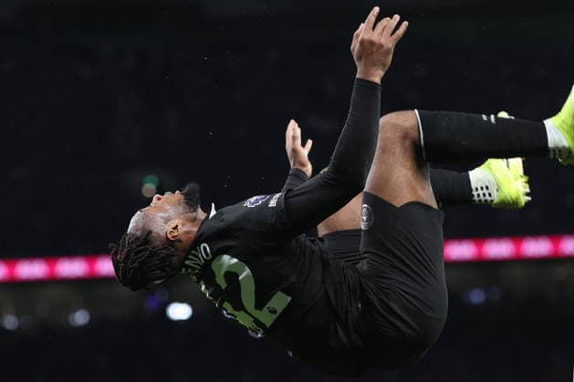 Tottenham v Manchester City 01 February 2026, London - Premier League Football - Tottenham Hotspur v Manchester City - Antoine Semenyo of Manchester City celebrates after scoring the second goal for his team - Photo: Charlotte Wilson Offside. London UK Copyright: xCharlottexWilsonx xOffsidexOffside