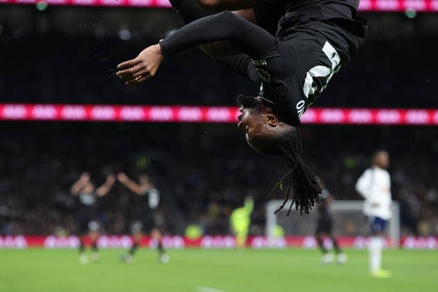 Tottenham v Manchester City 01 February 2026, London - Premier League Football - Tottenham Hotspur v Manchester City - Antoine Semenyo of Manchester City celebrates after scoring the second goal for his team - Photo: Charlotte Wilson Offside. London UK Copyright: xCharlottexWilsonx xOffsidexOffside