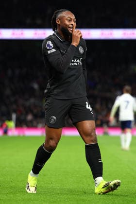 London, England, 1st February 2026. Antoine Semenyo of Manchester City celebrates after scoring to make it 2-0 during the Tottenham Hotspur vs Manchester City Premier League match at the Tottenham Hotspur Stadium, London. Picture credit should read: Paul Terry Sportimage EDITORIAL USE ONLY. No use with unauthorised audio, video, data, fixture lists, club league logos or live services. Online in-match use limited to 120 images, no video emulation. No use in betting, games or single club league player publications. SPI_048_PT_Tottenham_Man_City SPI-4504-0048