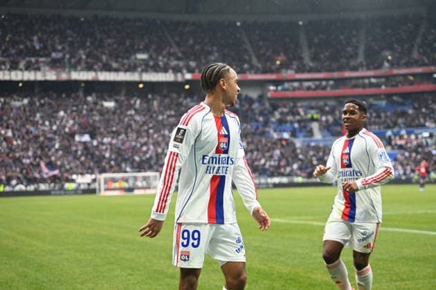Football : Olympique Lyonnais v Lille LOSC - Ligue 1 - 01 02 2026 Noah NARTEY of Lyon scoring goal during the French league 1 match between Olympique Lyonnais and Lille LOSC at Groupama Stadium Decines Charpieu Lyon France on February 01, 2026 LYONFrance  Copyright: xMouradxAllilix