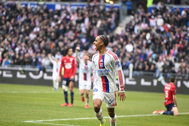 Football : Olympique Lyonnais v Lille LOSC - Ligue 1 - 01 02 2026 Noah NARTEY of Lyon scoring goal during the French league 1 match between Olympique Lyonnais and Lille LOSC at Groupama Stadium Decines Charpieu Lyon France on February 01, 2026 LYONFrance  Copyright: xMouradxAllilix