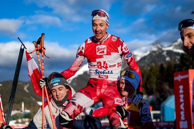 NORDIC COMBINED - FIS WC Seefeld SEEFELD,AUSTRIA,01.FEB.26 - NORDIC SKIING, NORDIC COMBINED, CROSS COUNTRY - FIS World Cup, 12.5km individual Gundersen, men. Image shows Mario Seidl (AUT) and team austria.  GEPAxpictures xMatthiasxTrinkl