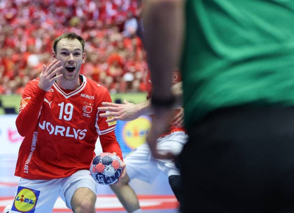 Denmark v Germany - Men s EHF EURO 2026 Final Mathias Gidsel of Denmark reacts during the Men s EHF EURO 2026 Final match between Denmark and Germany at Jyske Bank Boxen on February 1, 2026 in Herning, Denmark.  SanjinxStrukic PIXSELL