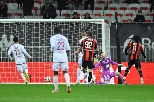FOOTBALL : Nice (OGCN) vs Brest (SB29) - ligue 1 - 1 2 26 Nice™s forward 11 Sepe Wahi mark a goal during the French L1 2025-2026 season football match between Nice (OGCN) and Brest (SB) at Allianz Riviera stadium of Nice, south France, on February 1, 2026. NICEFrance  Copyright: xFredericxDIDESx