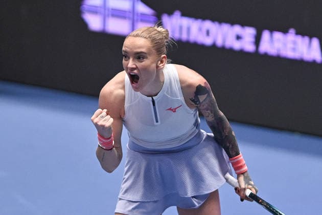 Tereza Martincova of Czech Republic reacts during the WTA, Tennis Damen women s tennis tournament Ostrava Open match against Dalma Galfi of Hungary on February 1, 2026, in Ostrava, Czech Republic. (CTKxPhoto JaroslavxOzana) CTKPhotoP2026020105642  CTKPhotoP2026020105642