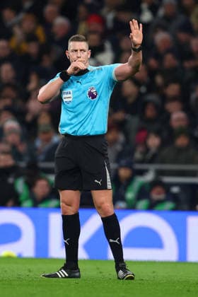 London, England, 1st February 2026. Referee Robert Jones during the Tottenham Hotspur vs Manchester City Premier League match at the Tottenham Hotspur Stadium, London. Picture credit should read: Paul Terry Sportimage EDITORIAL USE ONLY. No use with unauthorised audio, video, data, fixture lists, club league logos or live services. Online in-match use limited to 120 images, no video emulation. No use in betting, games or single club league player publications. SPI_056_PT_Tottenham_Man_City SPI-4504-0056