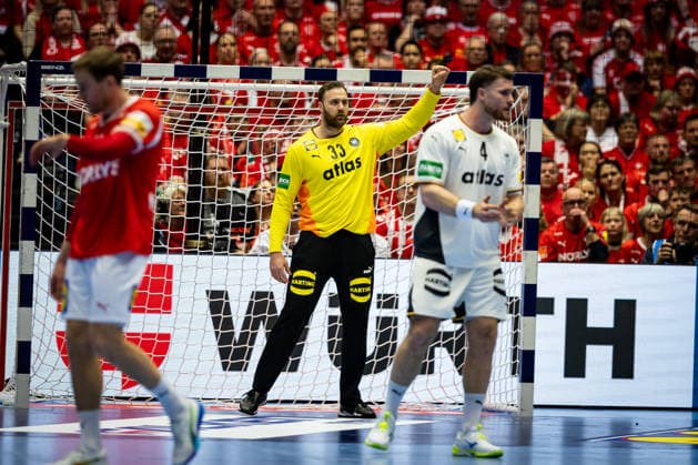 HERNING, DENMARK - FEBRUARY 1: goalie celebration joy after saved ball Andreas Wolff (Germany, 33) during the EHF EURO 2026 Final match between Denmark vs Germany at Jyske Bank Boxen Arena on February 1, 2026 in Herning, Denmark. Midtjylland Denmark Copyright: xMarioxM.xKobergx