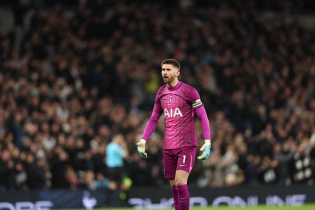 1st February 2026; Tottenham Hotspur Stadium, London, England; Premier League Football, Tottenham Hotspur versus Manchester City; goalkeeper Guglielmo Vicario of Tottenham Hotspur looks toward the fans after Dominic Solanke of Tottenham Hotspur goal off Marc Guehi of Manchester City in the 53rd minute for 1-2  KatiexChan Content restricted for UK based newspaper