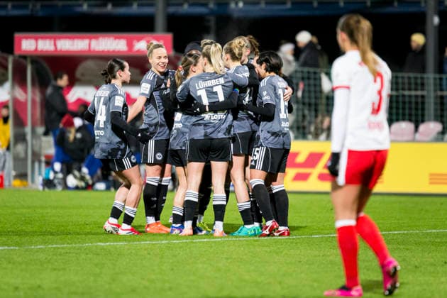 01.02.2026, xomx, Fussball Google Pixel Frauen-Bundesliga, RB Leipzig - Eintracht Frankfurt v.l. jubelt, Torjubel, Tor, Goal, Jubel, Freude, freuen zum 0:1. (DFL DFB REGULATIONS PROHIBIT ANY USE OF PHOTOGRAPHS as IMAGE SEQUENCES and or QUASI-VIDEO) Leipzig