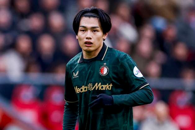 Ayase Ueda of Feyenoord looks on PSV Eindhoven v Feyenoord Rotterdam, Eredivisie, PSV v Feyenoord Rotterdam, Philips Stadion, February 1, 2026, Eindhoven, Netherlands.