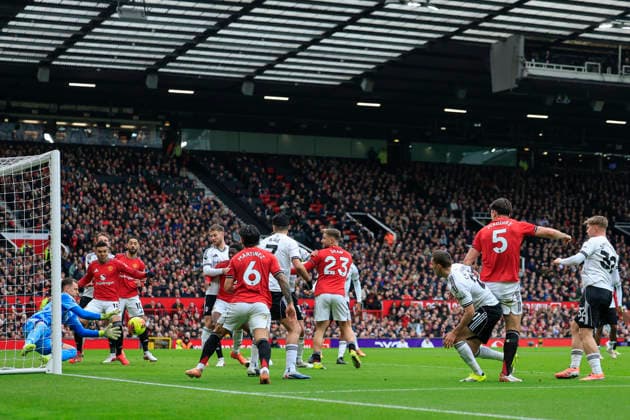 Manchester United, ManU v Fulham, Premier League Bernd Leno (1) of Fulham saves a header from Harry Maguire (5) of Manchester United during the Premier League match between Manchester United and Fulham at Old Trafford, Manchester, UK on 1 February 2026. Manchester Old Trafford Greater Manchester UK Editorial use only DataCo restrictions apply See www.football-dataco.com , Copyright: xConorxMolloyx PSI-23668-0143
