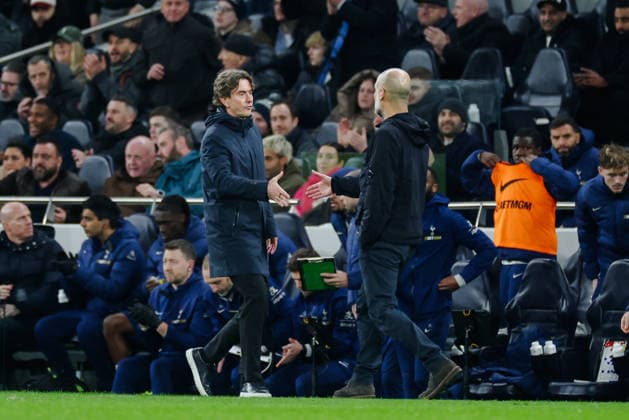 Premier League 2025 26 Tottenham Hotspur v Manchester City Tottenham Hotspur Stadium 01.02.2026 Tottenham Hotspur head coach Thomas Frank and Manchester City manager Pep Guardiola at the final whistle Premier League 2025 26 Tottenham Hotspur v Manchester City Tottenham Hotspur Stadium 01.02.2026 Photograph By Marc Aspland The Times  Copyright: xMarcxAsplandx NINTCHDBPICT001055811640