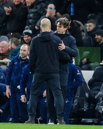 Premier League 2025 26 Tottenham Hotspur v Manchester City Tottenham Hotspur Stadium 01.02.2026 Tottenham Hotspur head coach Thomas Frank and Manchester City manager Pep Guardiola at the final whistle Premier League 2025 26 Tottenham Hotspur v Manchester City Tottenham Hotspur Stadium 01.02.2026 Photograph By Marc Aspland The Times  Copyright: xMarcxAsplandx NINTCHDBPICT001055811688