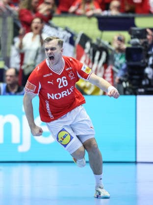 Denmark v Germany - Men s EHF EURO 2026 Final Johan Hansen of Denmark celebrate during the Men s EHF EURO 2026 Final match between Denmark and Germany at Jyske Bank Boxen on February 1, 2026 in Herning, Denmark.  SanjinxStrukic PIXSELL