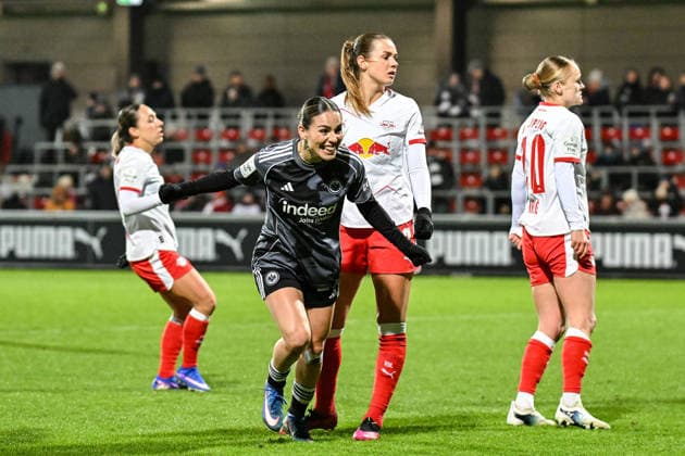 Fußball I Frauen I Saison 2025-2026 I Bundesliga I 16. Spieltag I RB Leipzig - Eintracht Frankfurt I 01.02.2026 Torjubel Ereleta Memeti (27, Eintracht Frankfurt) nach ihrem Tor zum 2:0 (aus Frankfurter Sicht) Leipzig RB Trainingszentrum, Cottaweg 7 Sachsen Deutschland Copyright: xLobeca InesxHähnelx