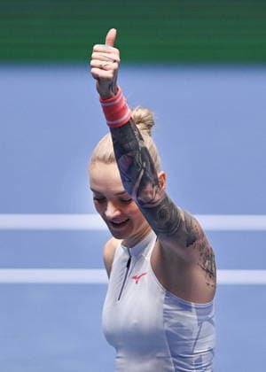 Tereza Martincova of Czech Republic reacts after winning the match against Dalma Galfi of Hungary at the WTA, Tennis Damen women s tennis tournament Ostrava Open on February 1, 2026, in Ostrava, Czech Republic. (CTKxPhoto JaroslavxOzana) CTKPhotoP2026020105901  CTKPhotoP2026020105901