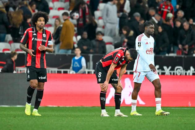 FOOTBALL : Nice (OGCN) vs Brest (SB29) - ligue 1 - 1 2 26 Nice™s defender 4 Dante and Nice™s midfielder 8 Morgan Sanson during the French L1 2025-2026 season football match between Nice (OGCN) and Brest (SB) at Allianz Riviera stadium of Nice, south France, on February 1, 2026. NICEFrance  Copyright: xFredericxDIDESx