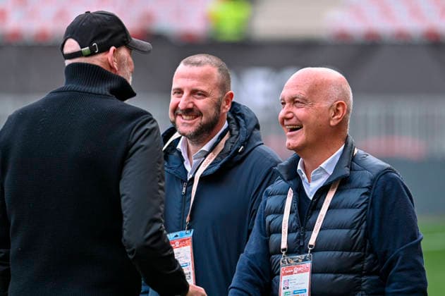 FOOTBALL : Nice (OGCN) vs Brest (SB29) - ligue 1 - 1 2 26 Florian Maurice et Maurice Cohen during the French L1 2025-2026 season football match between Nice (OGCN) and Brest (SB) at Allianz Riviera stadium of Nice, south France, on February 1, 2026. NICEFrance  Copyright: xFredericxDIDESx