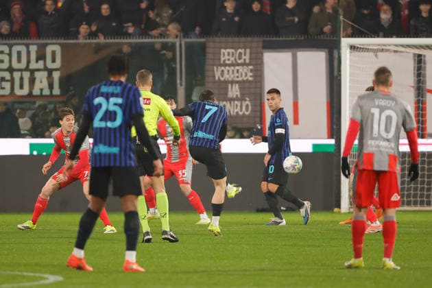 1st February 2026; Stadio Giovanni Zini, Cremona, Lombardy, Italy, Serie A Football, Cremonese versus Inter Milan; Piotr Zieli& x144;ski of FC Inter scores the goal for 0-2 in the 31th minute  EmanuelexPennacchio Content restricted for UK based newspaper