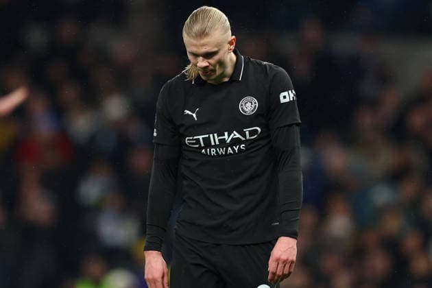London, England, 1st February 2026. Erling Haaland of Manchester City looks dejected during the Tottenham Hotspur vs Manchester City Premier League match at the Tottenham Hotspur Stadium, London. Picture credit should read: Paul Terry Sportimage EDITORIAL USE ONLY. No use with unauthorised audio, video, data, fixture lists, club league logos or live services. Online in-match use limited to 120 images, no video emulation. No use in betting, games or single club league player publications. SPI_062_PT_Tottenham_Man_City SPI-4504-0062