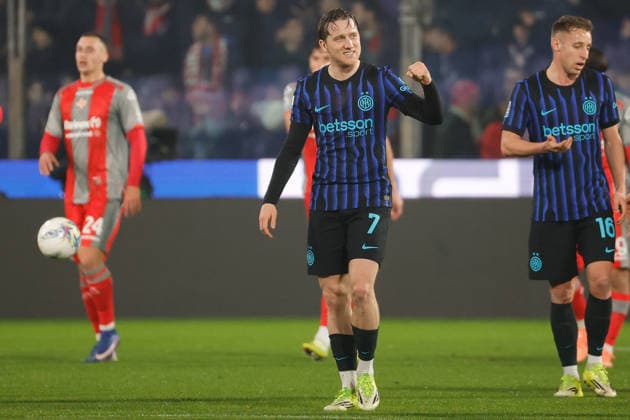 1st February 2026; Stadio Giovanni Zini, Cremona, Lombardy, Italy, Serie A Football, Cremonese versus Inter Milan; Piotr Zieli& x144;ski of FC Inter celebrates after scoring goal in the 31th minute for 0-2  EmanuelexPennacchio Content restricted for UK based newspaper