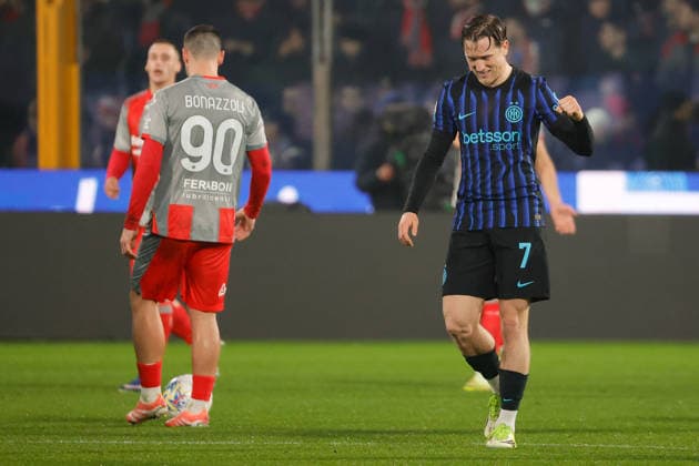 1st February 2026; Stadio Giovanni Zini, Cremona, Lombardy, Italy, Serie A Football, Cremonese versus Inter Milan; Piotr Zieli& x144;ski of FC Inter celebrates after scoring goal in the 31th minute for 0-2  EmanuelexPennacchio Content restricted for UK based newspaper