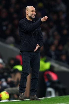 London, England, 1st February 2026. Pep Guardiola, Manager of Manchester City gestures during the Tottenham Hotspur vs Manchester City Premier League match at the Tottenham Hotspur Stadium, London. Picture credit should read: Paul Terry Sportimage EDITORIAL USE ONLY. No use with unauthorised audio, video, data, fixture lists, club league logos or live services. Online in-match use limited to 120 images, no video emulation. No use in betting, games or single club league player publications. SPI_067_PT_Tottenham_Man_City SPI-4504-0067