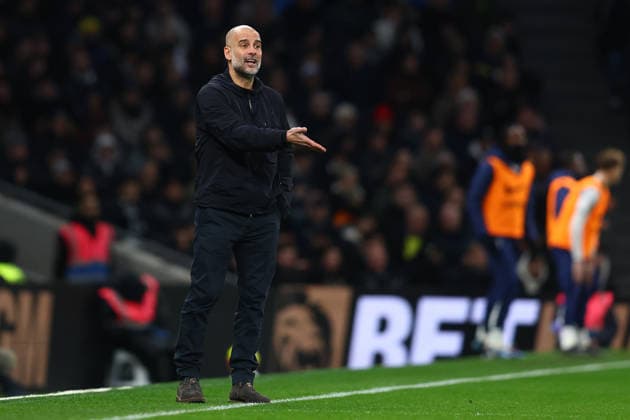 London, England, 1st February 2026. Pep Guardiola, Manager of Manchester City gestures during the Tottenham Hotspur vs Manchester City Premier League match at the Tottenham Hotspur Stadium, London. Picture credit should read: Paul Terry Sportimage EDITORIAL USE ONLY. No use with unauthorised audio, video, data, fixture lists, club league logos or live services. Online in-match use limited to 120 images, no video emulation. No use in betting, games or single club league player publications. SPI_069_PT_Tottenham_Man_City SPI-4504-0069