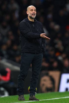 London, England, 1st February 2026. Pep Guardiola, Manager of Manchester City gestures during the Tottenham Hotspur vs Manchester City Premier League match at the Tottenham Hotspur Stadium, London. Picture credit should read: Paul Terry Sportimage EDITORIAL USE ONLY. No use with unauthorised audio, video, data, fixture lists, club league logos or live services. Online in-match use limited to 120 images, no video emulation. No use in betting, games or single club league player publications. SPI_070_PT_Tottenham_Man_City SPI-4504-0070