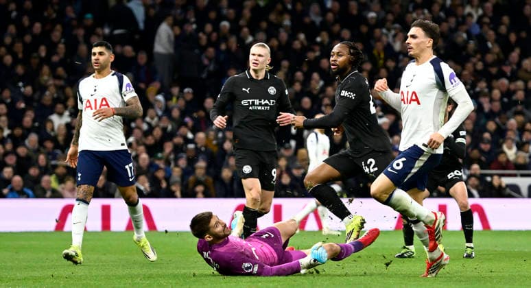 Tottenham Hotspur V Manchester City. Premier league. Antoine Semenyo (Manchester City) turns to celebrate after he scores the second Manchester City goal during the Tottenham Hotspur V Manchester City Premier league match at the Tottenham Hotspur Stadium, London. Tottenham Tottenham Hotspur Stadium UK Copyright: xMartinxDaltonx Spurs_ManCity_010226_MD_034
