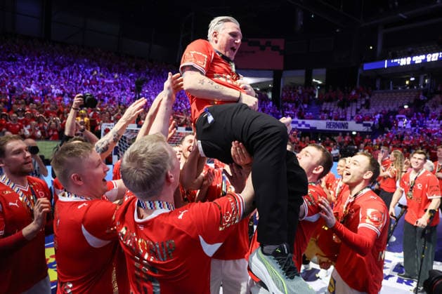 Medal Ceremony - Men s EHF EURO 2026 Final Team Denmark celebrate during the Men s EHF EURO 2026 Final match between Denmark and Germany at Jyske Bank Boxen on February 1, 2026 in Herning, Denmark.  SanjinxStrukic PIXSELL