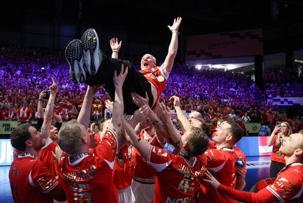 Medal Ceremony - Men s EHF EURO 2026 Final Team Denmark celebrate during the Men s EHF EURO 2026 Final match between Denmark and Germany at Jyske Bank Boxen on February 1, 2026 in Herning, Denmark.  SanjinxStrukic PIXSELL