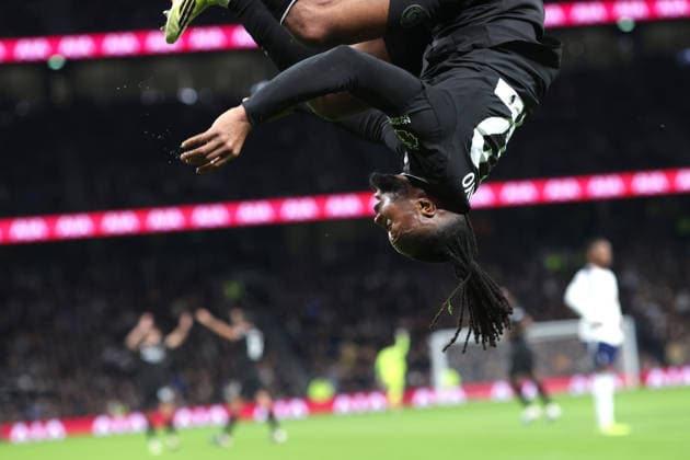 Tottenham v Man City 01 February 2026, London - Premier League Football - Tottenham Hotspur v Manchester City - Antoine Semenyo of Manchester City celebrates scoring their 2nd goal - Photo: Charlotte Wilson Offside. London UK Copyright: xCharlottexWilsonx xOffsidexOffside