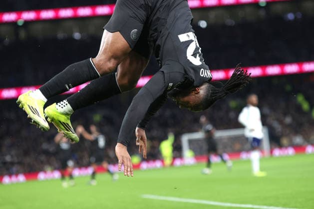 Tottenham v Man City 01 February 2026, London - Premier League Football - Tottenham Hotspur v Manchester City - Antoine Semenyo of Manchester City celebrates scoring their 2nd goal - Photo: Charlotte Wilson Offside. London UK Copyright: xCharlottexWilsonx xOffsidexOffside