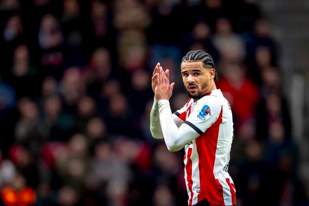 PSV Eindhoven defender Armando Obispo during the match PSV Eindhoven vs SC Feyenoord Rotterdam at the Philisp stadium for the Dutch Vriendenloterij Eredivisie season 2025-2026 in EINDHOVEN, Netherlands on 01 02 2026, (Photo by Marcel van Dorst EYE4IMAGES) - *** PSV Eindhoven defender Armando Obispo during the match PSV Eindhoven vs SC Feyenoord Rotterdam at the Philisp stadium for the Dutch Vriendenloterij Eredivisie season 2025 2026 in EINDHOVEN, Netherlands on 01 02 2026, Photo by Marcel van Dorst EYE4IMAGES
