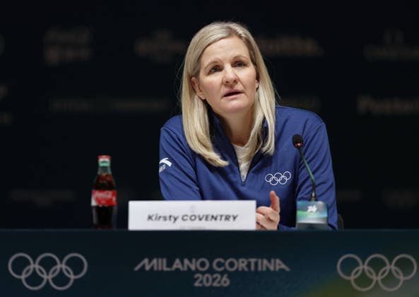 (260201) -- MILAN, Feb. 1, 2026 -- International Olympic Committee (IOC) President Kirsty Coventry attends the IOC Executive Board press conference, PK, Pressekonferenz at the main press center of Milan-Cortina 2026 Olympic Winter games, Winterspiele,Spiele, Summer games in Milan, Italy, Feb. 1, 2026. ) (SP)ITALY-MILAN-IOC EXECUTIVE BOARD-PRESS CONFERENCE DuxXiaoyi 